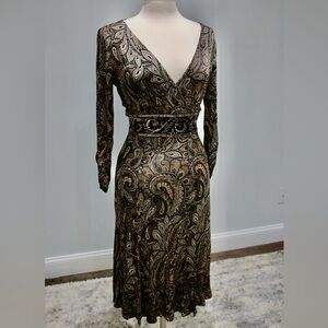 Karen Kane Black and Brown Paisley Long Sleeve Dress - Sz S